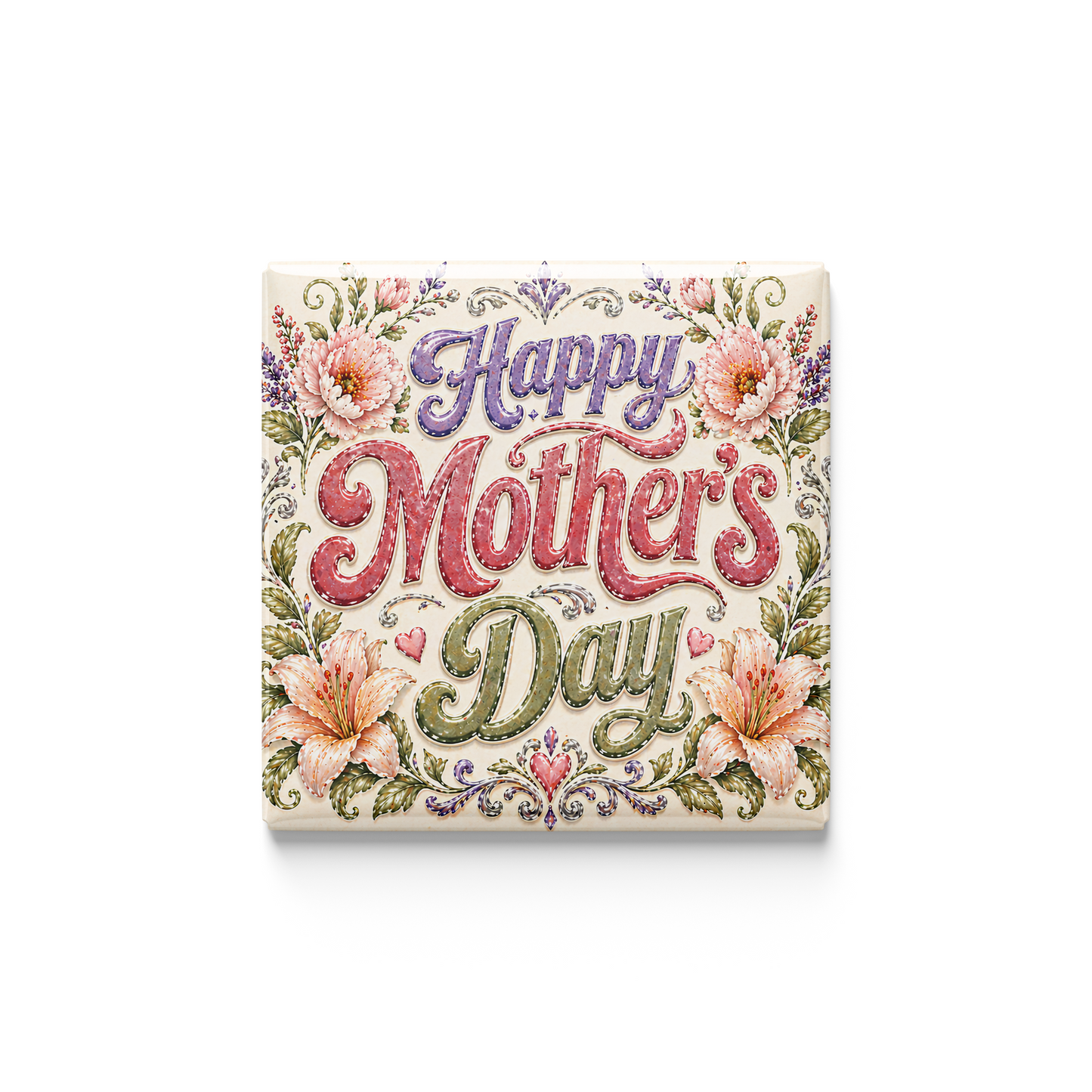 Decorative card with 'Happy Mother's Day' text and floral designs on a white background