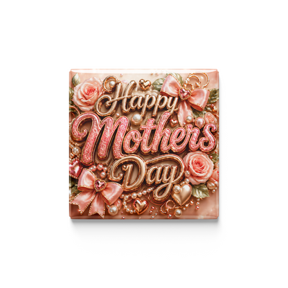 Decorative card with 'Happy Mother's Day' text surrounded by flowers and bows on a white background