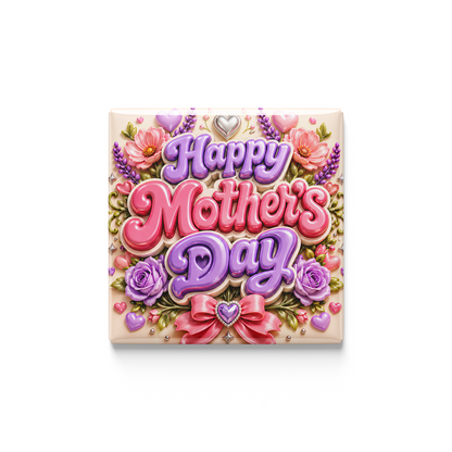 Chocolate bar with 'Happy Mother's Day' text and floral decorations on a white background