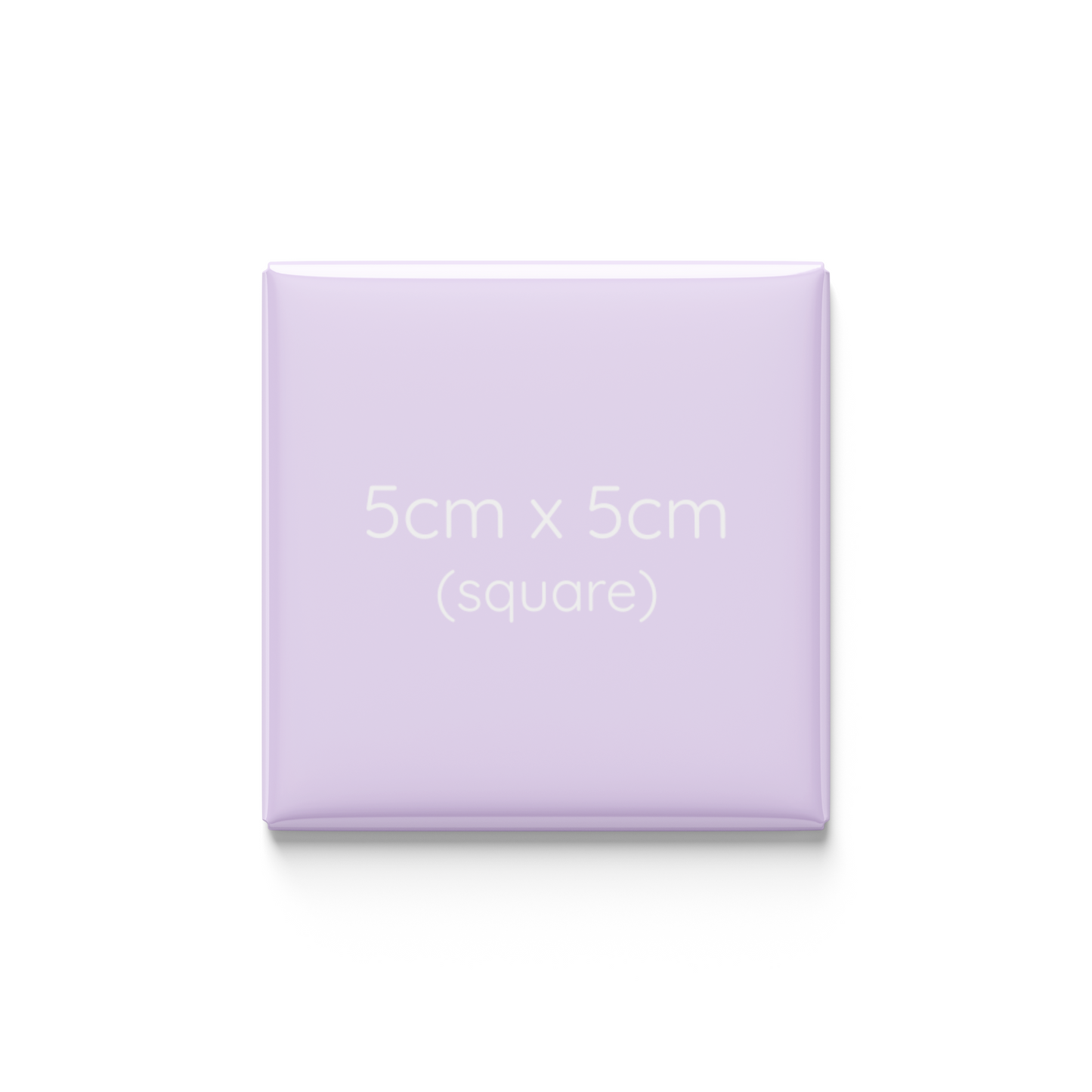 Square purple object with text indicating size on a white background
