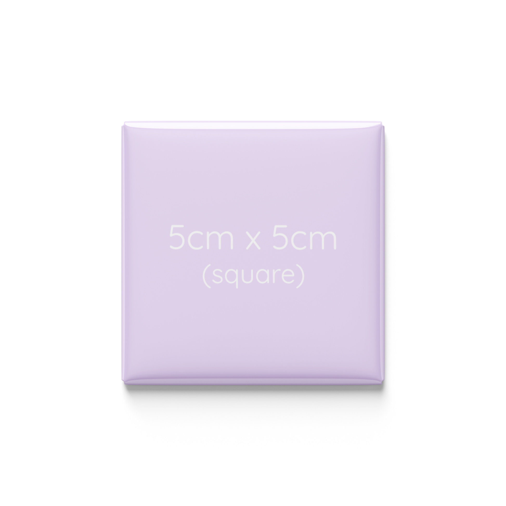 Square purple object with text indicating size on a white background