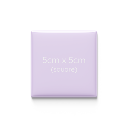 Square purple object with text indicating size on a white background